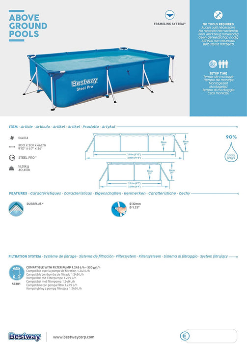 Bestway Family Rectangular Steel Swimming Pool