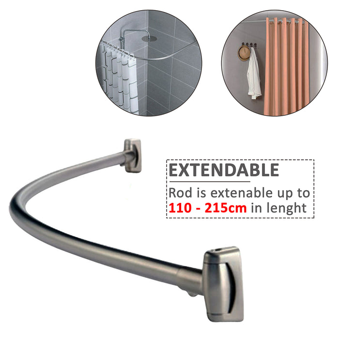 Chrome Curved Curtain Rail Rod with Ring Hooks