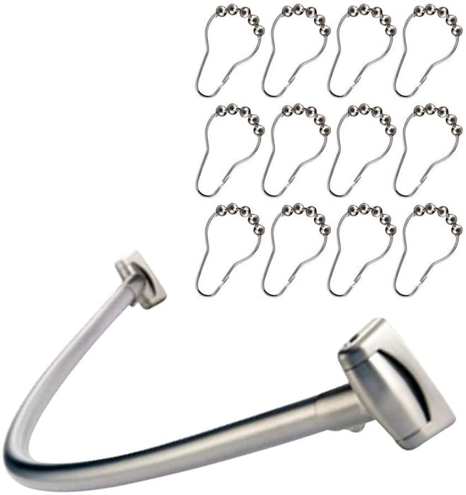 Chrome Curved Curtain Rail Rod with Ring Hooks