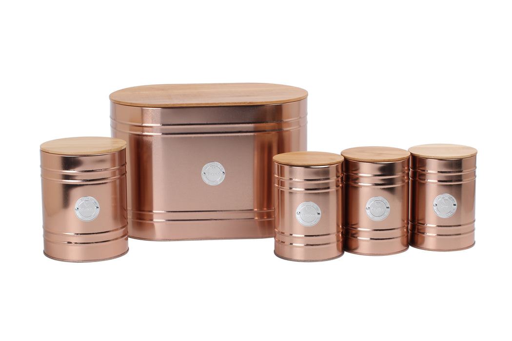 5Pcs Copper Bread Bin With Canisters