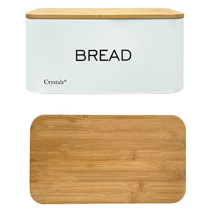 White Bread Bins with Wooden Bamboo Lid