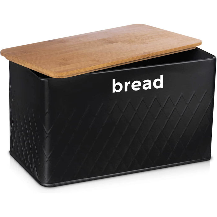 5pc Black Kitchen Bread Bin with Bamboo Lid