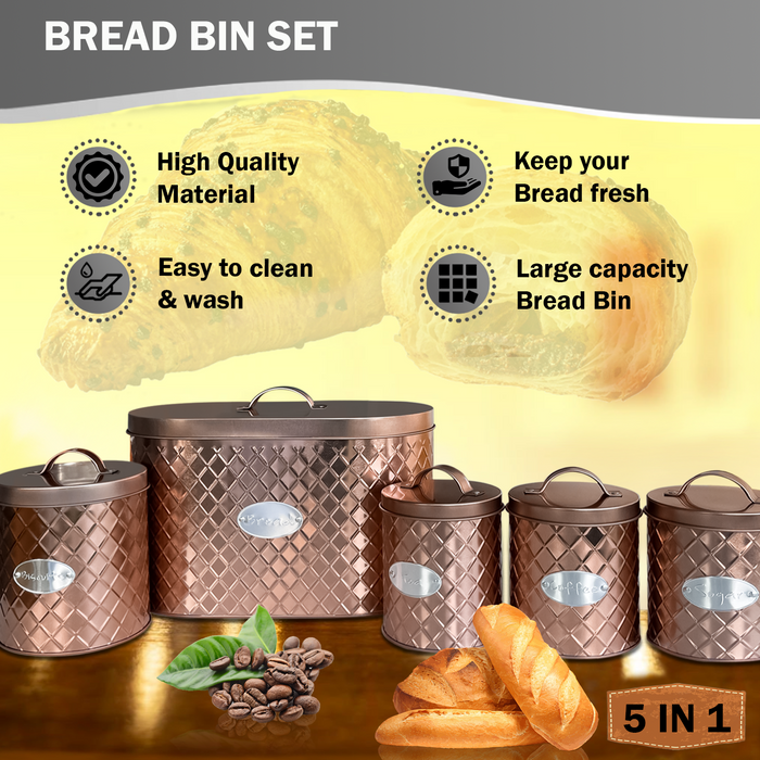 5 in 1 Copper Bread Bin with Canisters