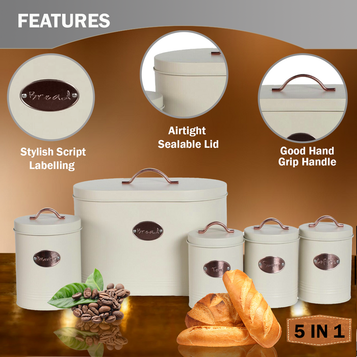 5 in 1 Kitchen Bread Bin Cream