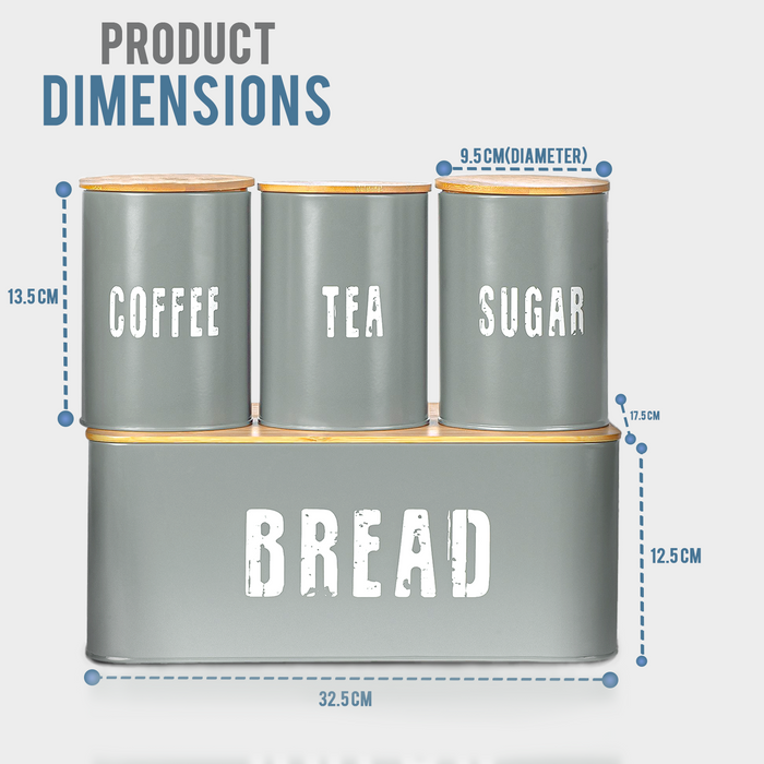 4Pcs Grey Bread Bin Dimensions