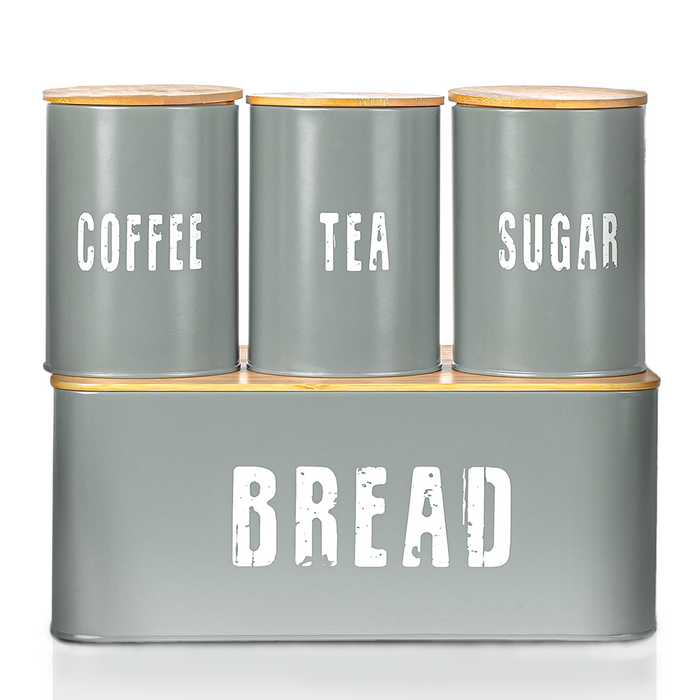 4Pcs Grey Bread Bin with Canisters