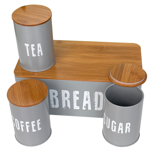 4Pcs Grey Bread Bin Kitchen Set 