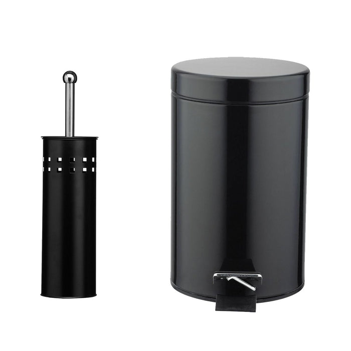 3L Bathroom Pedal Bin Black with Toilet Brush 