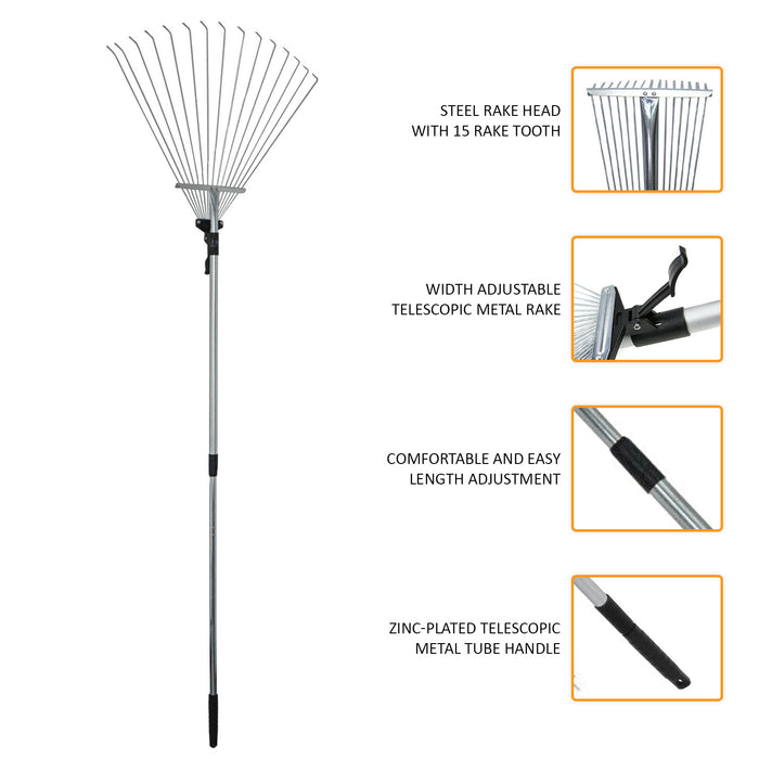 Telescopic Extendable Garden 115cm Lead Rake