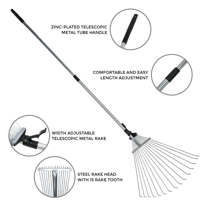 Telescopic Extendable Garden 115cm Lead Rake